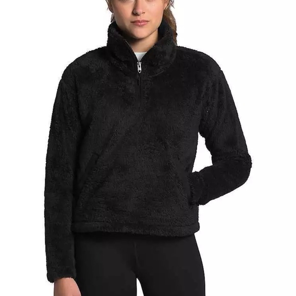 The North Face Jacket Furry Fleece 1/4 Zip Pullover Soft Cozy Coat Black - Picture 1 of 6